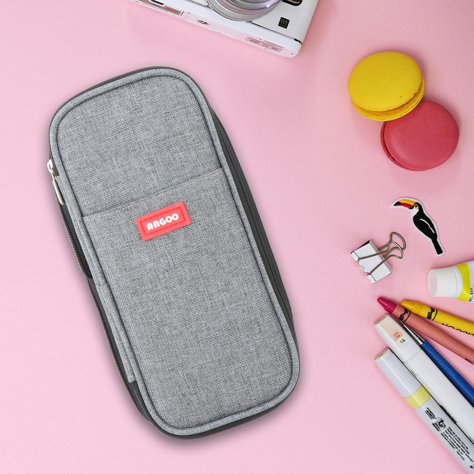 Large Capacity Pencil Case Canvas Holder Bag for Girl Boy Teen ,Grey Compact