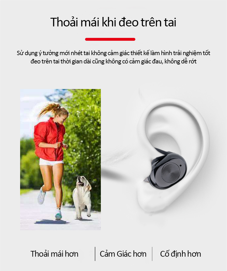 Tai nghe bluetooth không dây F206 tai nghe thể thao chạy bộ nhét tai mini nhỏ gọn âm thanh chất lượng thời gian sử dụng lâu - Hàng chính hãng