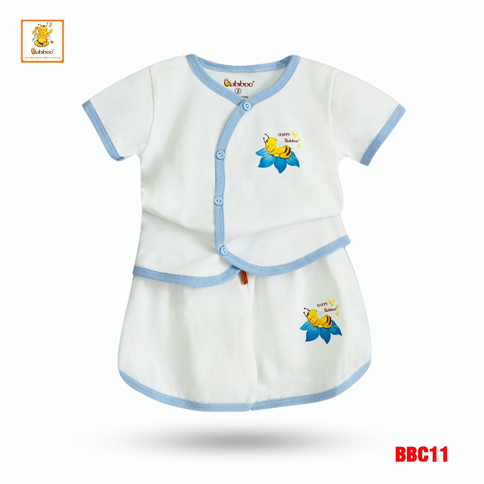Bộ sơ sinh tay ngắn Babiboo quần áo sơ sinh chất cotton tự nhiên mềm mịn, thấm hút tốt- BBC11