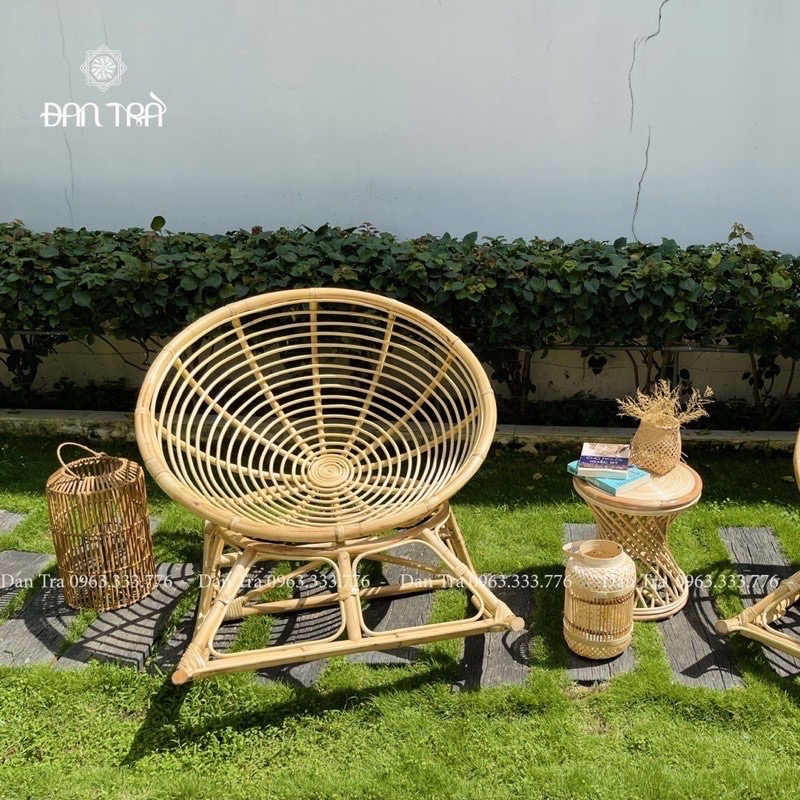 Ghế Mây Tròn Papasan Bập Bênh Thư Giãn, Ghế Mây Đọc Sách Kèm Nệm, Mây Tre ĐAN TRÀ ( Được Chọn Màu Nệm)