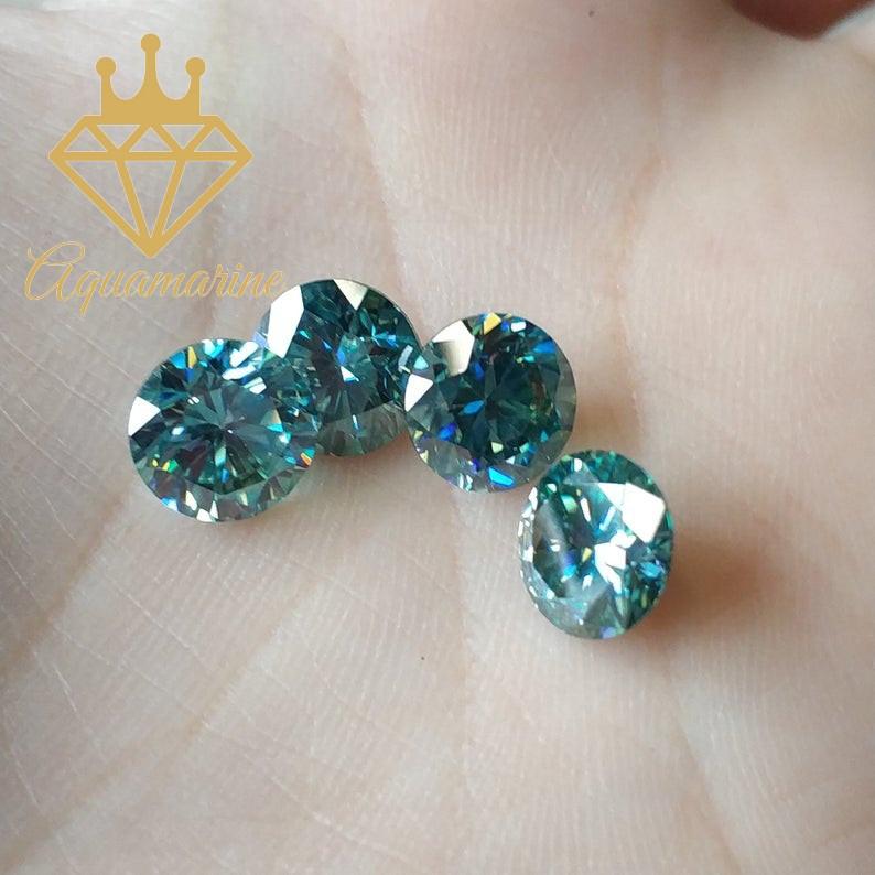 Kim cương nhân tạo Moissanite Round Blue (7.2-10ly)