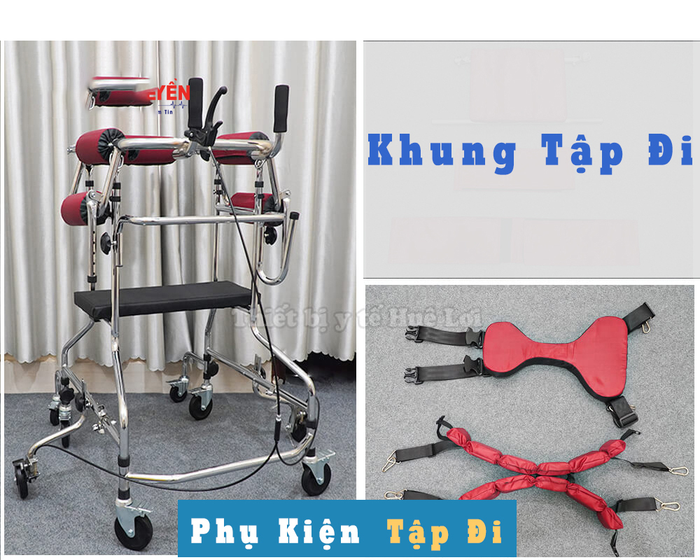 Khung Tập Đứng, Thiết Bị Tập Đi Phục Hồi Chức Năng Cho Người Liệt Hoặc Tai Biến 8 Bánh Xe Inox An Toàn Tải Trọng 250Kg