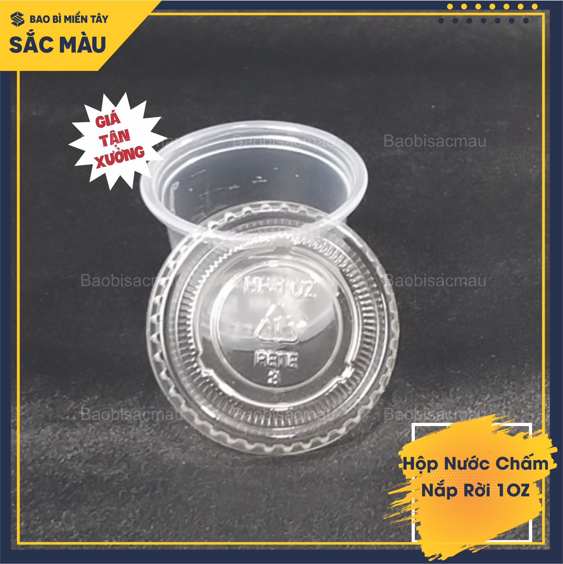 100 Hộp đựng nước chấm, gia vị, nước sốt tròn 1OZ, 2OZ nắp rời