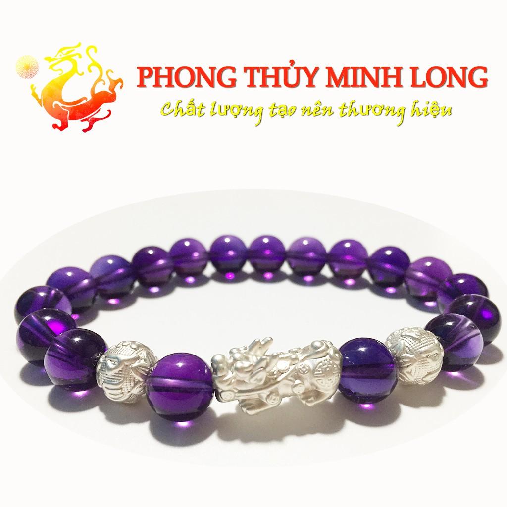 Vòng tay đá. thach anh Tím chất lượng 5A mix Tỳ Hưu và 2 Hạt Kim Tiền Bạc hợp mệnh Hỏa và Thổ