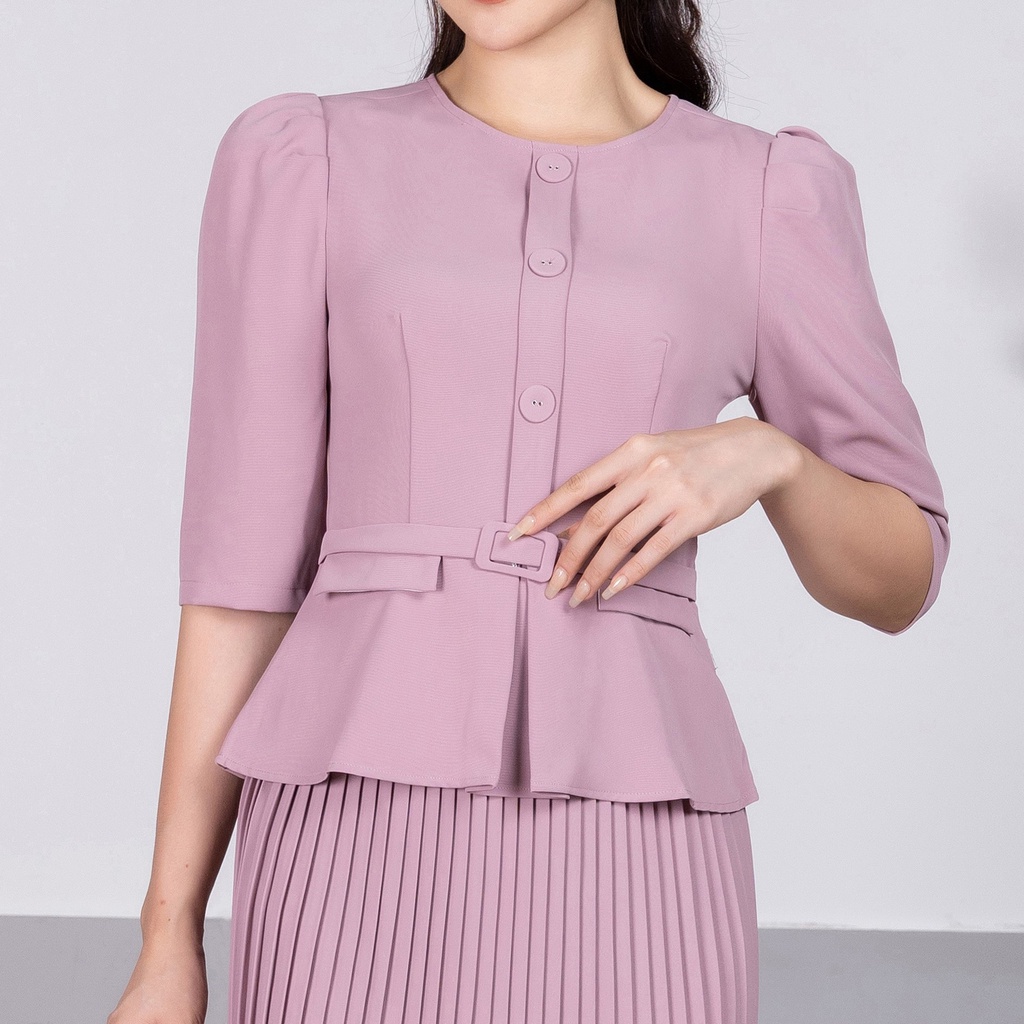 Set Công Sở UK Fashion Áo Peplum Tay Lỡ Kèm Chân Váy Dập Ly Thanh Lịch, Chất Vải Nhập Hàn Cao Cấp Mềm Mát NKBD2206003