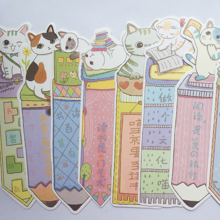 Hộp 30 Bookmark Đánh Dấu Sách Chú Mèo Học Vấn (Tặng Kèm Bookmark Nam Châm)