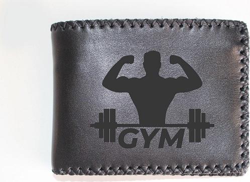 Ví Da Bò Nam Nữ Khâu Viền Khắc Hình Gym