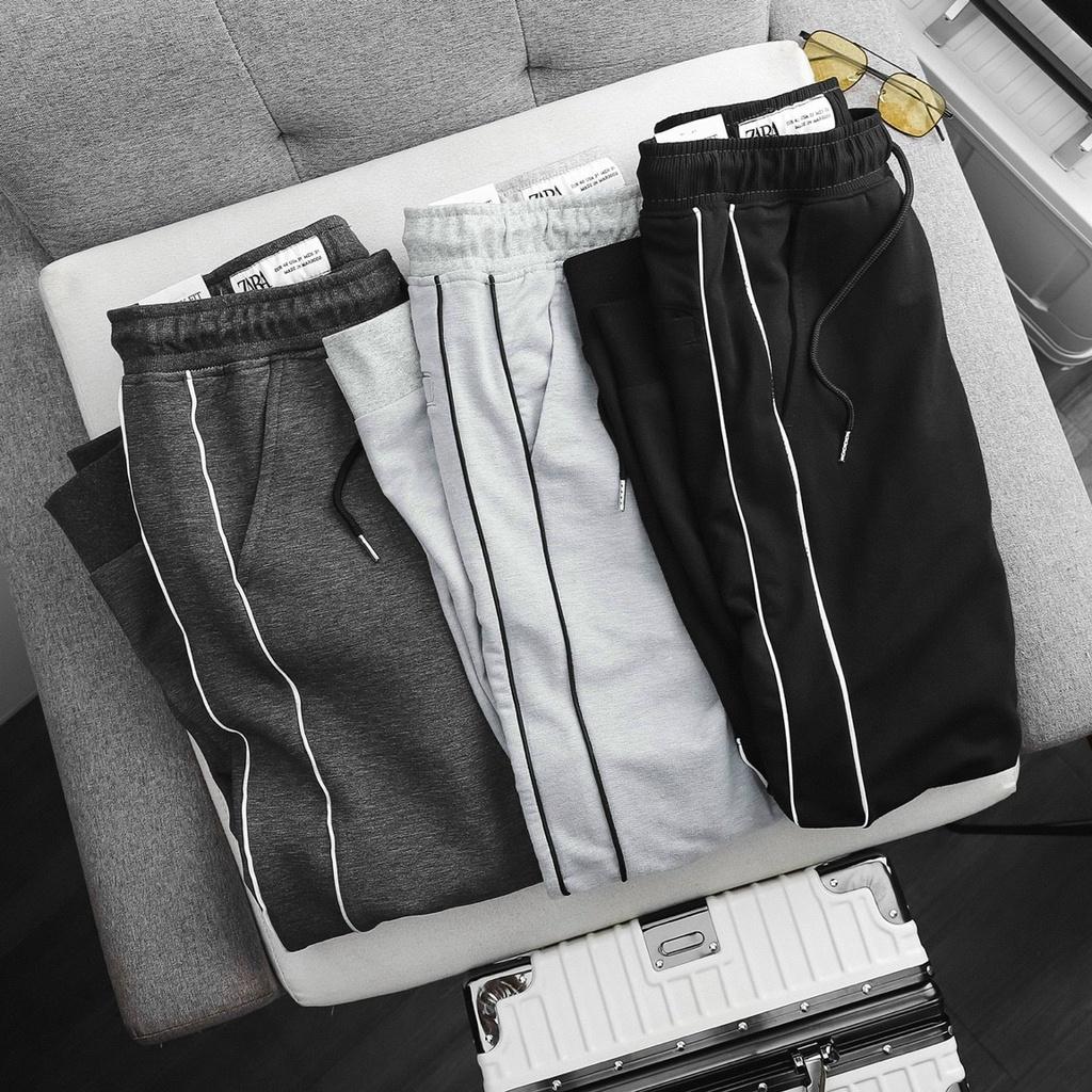 Quần thun dài jogger màu đen nam bigsize 80 - 130kg - 2 sọc nhỏ tới gối