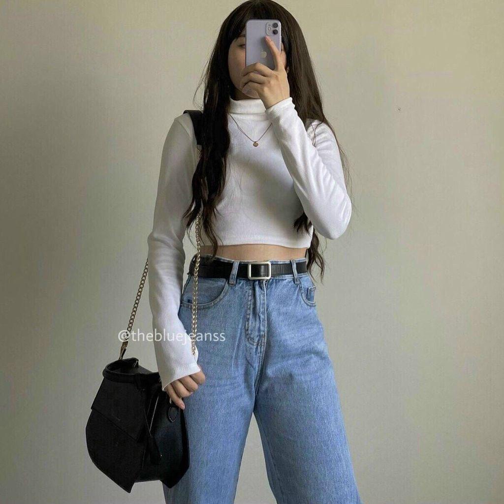 Áo Croptop Cổ Lọ Tay Dài