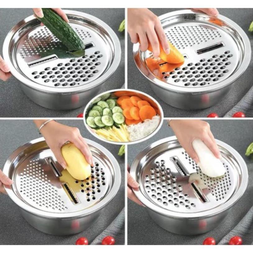 Rổ Inox Nạo Củ Quả Đa Năng 3 trong 1.