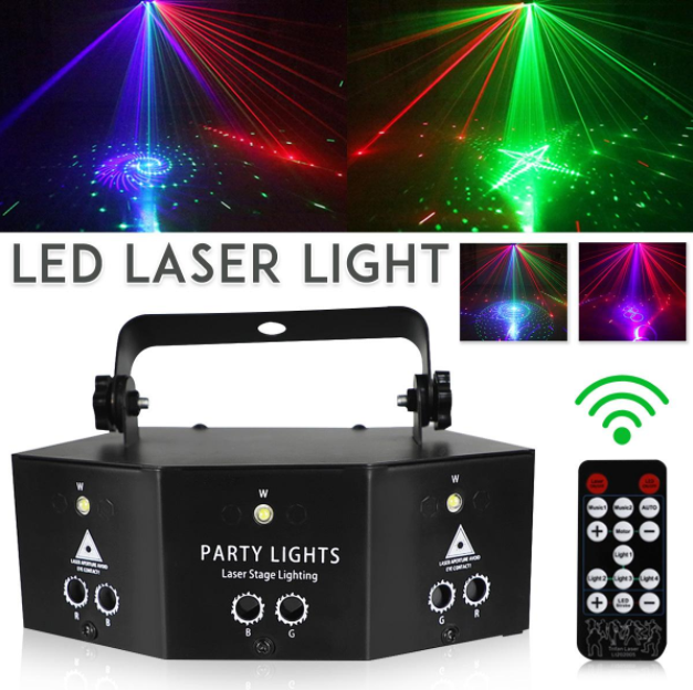 Đèn led laser 9 mắt cao cấp, trang trí phòng karaoke, vũ trường , sân khấu , phòng bay,  cảm biến theo nhạc