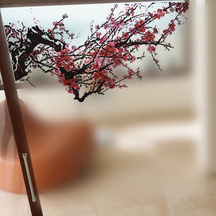 Decal trang trí kính cao cấp mẫu cành hoa mai ( 60cm x 58cm )