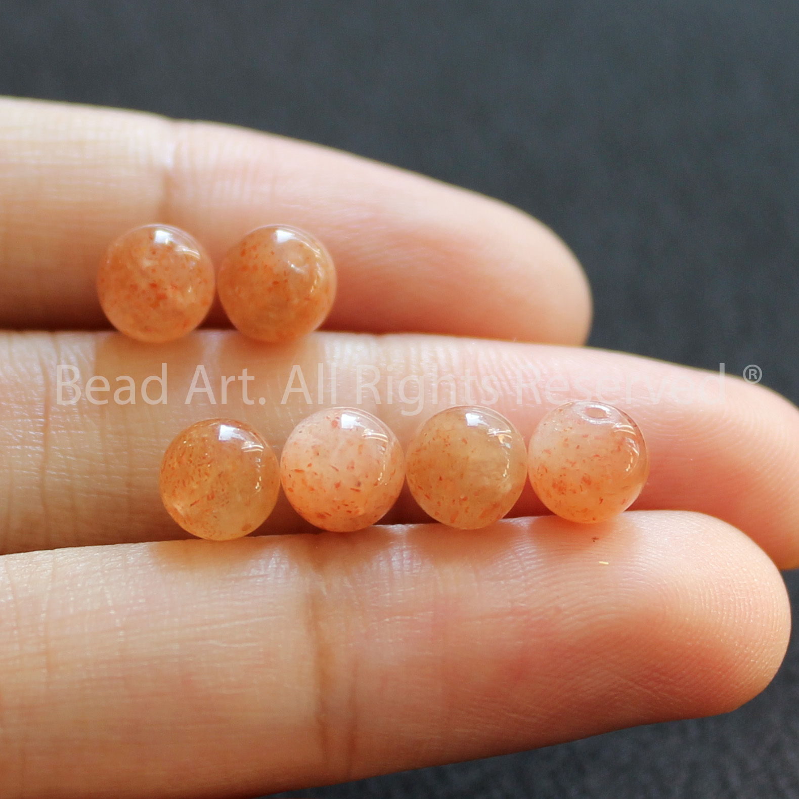 [1 Hạt] 6MM Đá Sunstone, Đá Mặt Trời Tự Nhiên Loại AA Màu Cam, Đá Phối Vòng Tay Phong Thuỷ, Chuỗi Hạt, Mệnh Hoả, Mộc - Bead Art