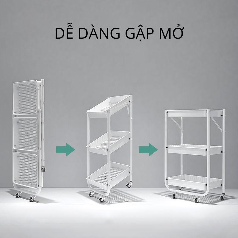 Kệ để đồ đa năng 3 tầng gấp gọn di dộng, giá kệ spa có bánh xe, Kệ gấp 3 tầng khay đựng