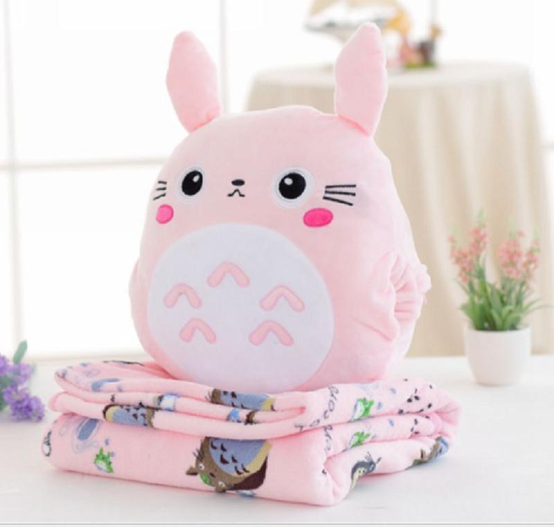 Bộ chăn gối 3 trong 1 totoro cao cấp chăn hoạt hình (Hồng)