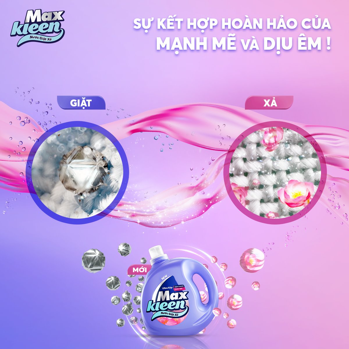 Combo Nước giặt xả Maxkleen Hương Nước Hoa Huyền Diệu: 1 Túi 2.4kg + 1 Túi 600g