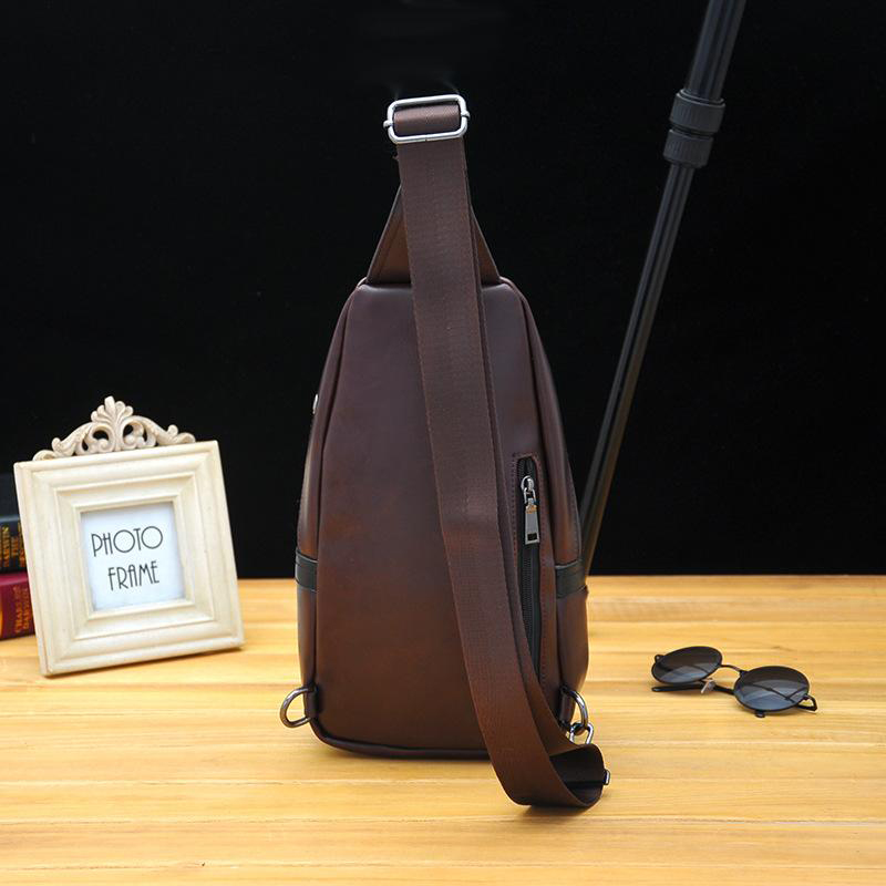 Street Tide Crazy Horse PU Leather Chest Bag Men'S Crossbody Bag