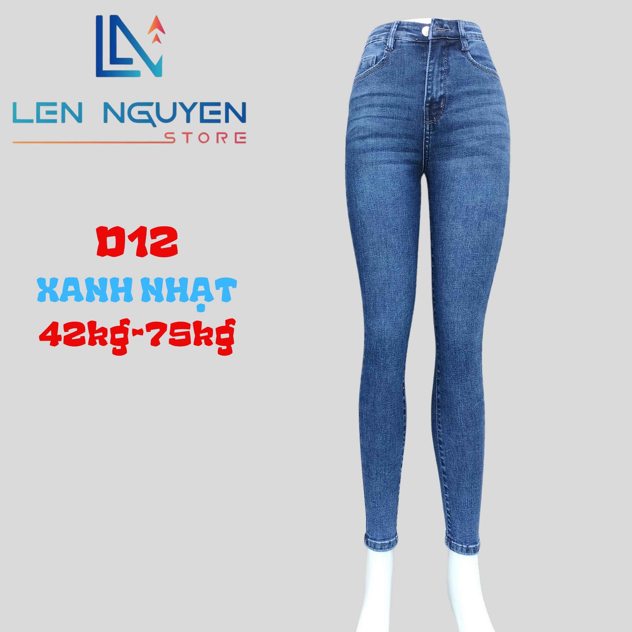 D12_Quần jean nữ, dài, lưng cao, quần bò nữ dáng ôm, quần rin nữ có big size, cho 42kg đến 75kg - Xanh Cào