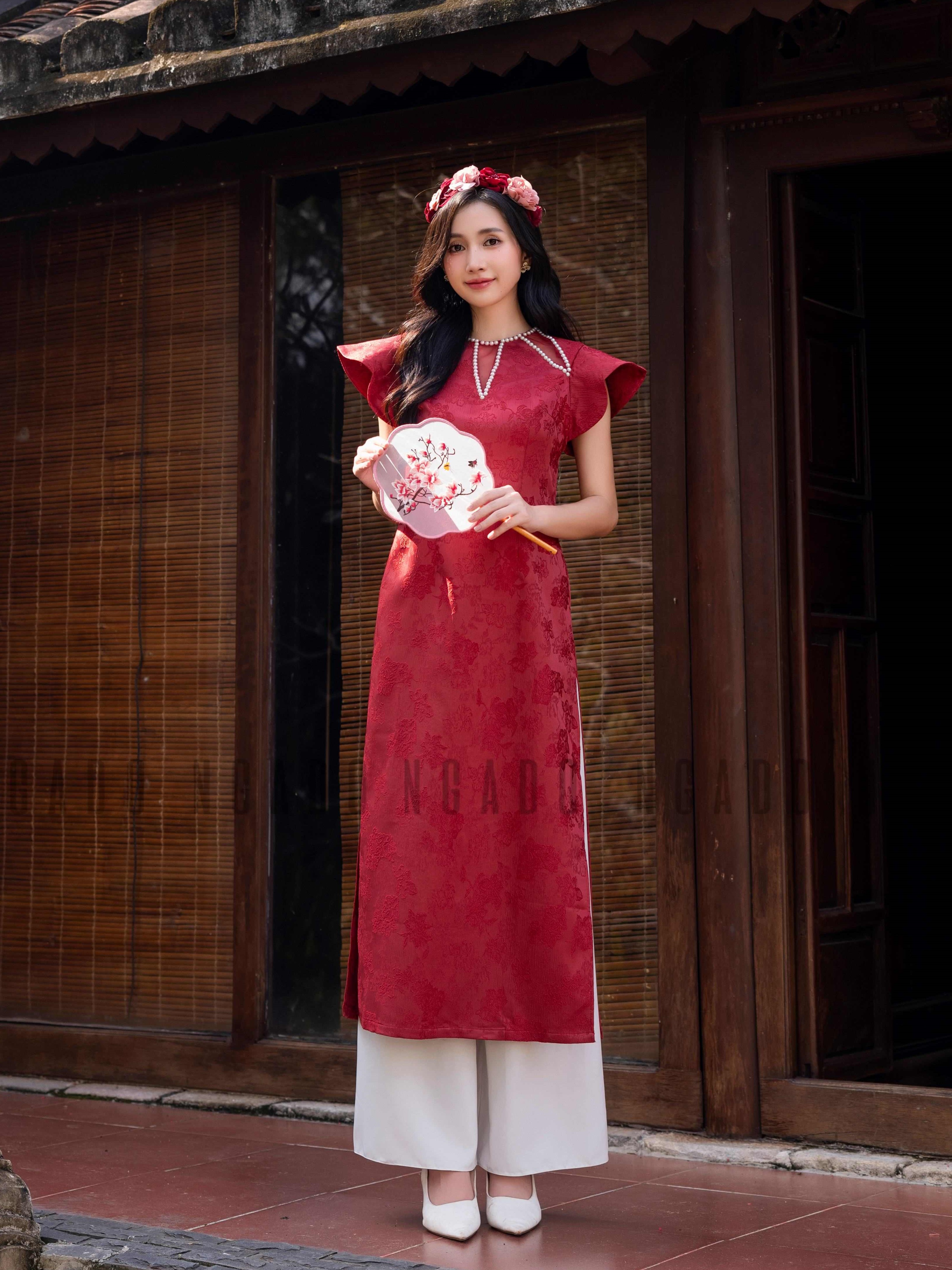 Áo dài Cát Châu NGADO , áo dài đỏ , áo dài Tết