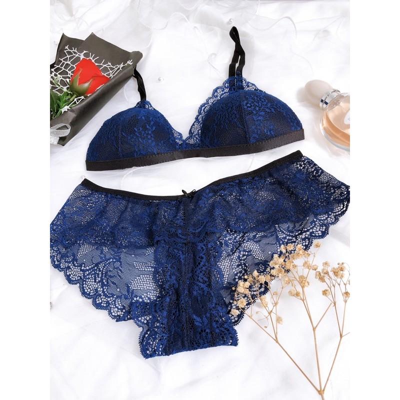 Hera blue - Set lót ren áo bra không gọng mút mỏng