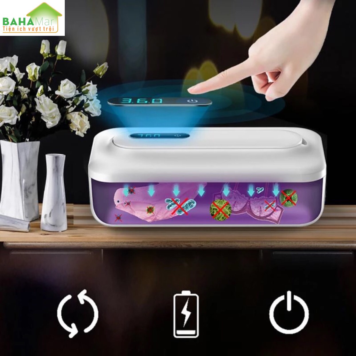 HỘP THANH LỌC KHỬ KHUẨN ĐỒ DÙNG, ĐỒ CHƠI, ĐỒ LÓT BẰNG ĐÈN OZONE VÀ TIA UV "BAHAMAR" có hai chức năng tinh lọc tia cực tím và ozone, thanh lọc khả năng mạnh hơn, cho bạn bảo vệ kép.
