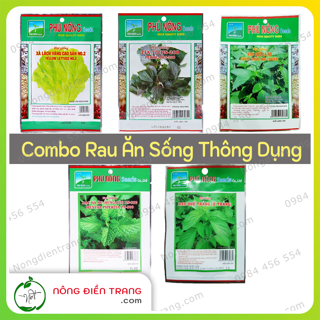 Combo Hạt Giống Rau Ăn Sống Các Loại Thông Dụng, Dễ Trồng - Hạt giống rau củ quả dễ trồng, tỉ lệ nảy mầm cao, sinh trưởng khỏe VTNN Nông Điền Trang
