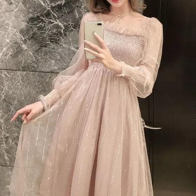 Đầm Ulzzang kim tuyến thắt nơ