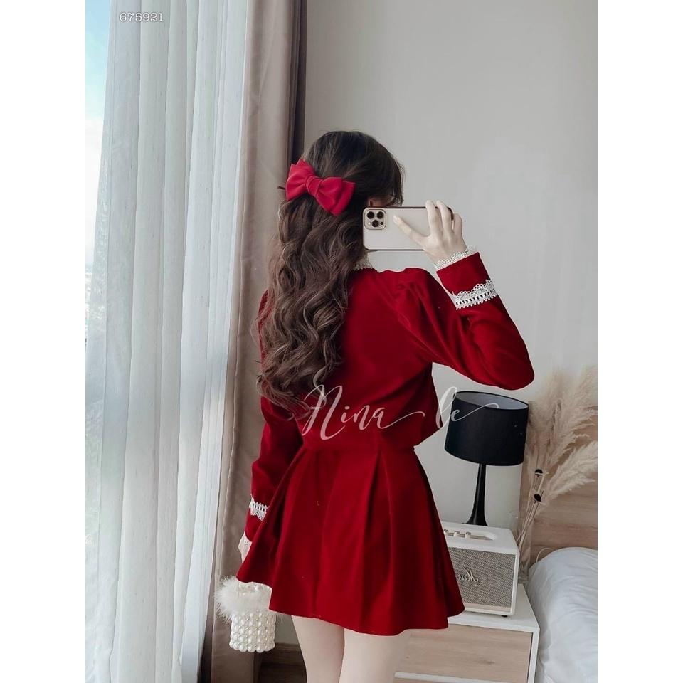 SET ÁO NHUNG CỔ REN KÈM CHÂN VÁY