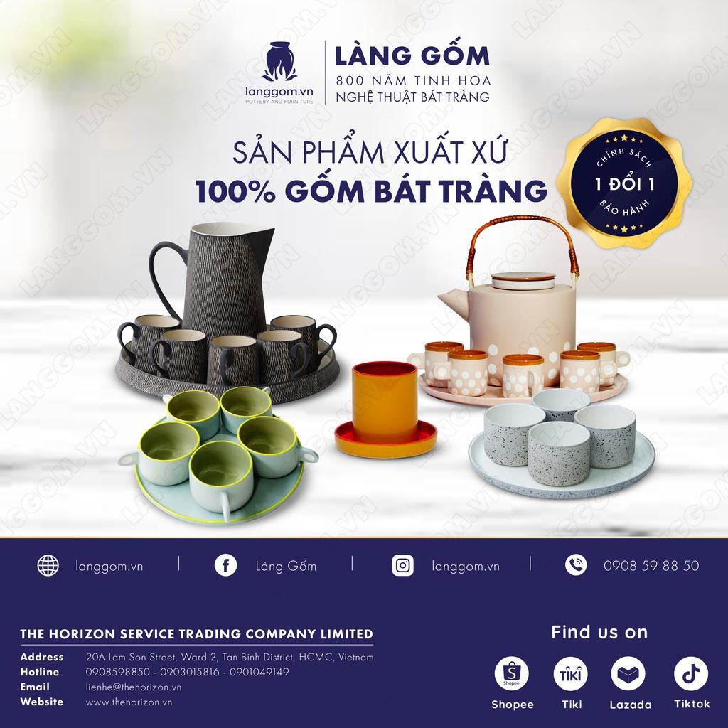 Set Cốc chấm quai + đĩa tròn - Kích thước: C6.1 x D8.5 cm - Gốm sứ Bát Tràng - langgom.vn