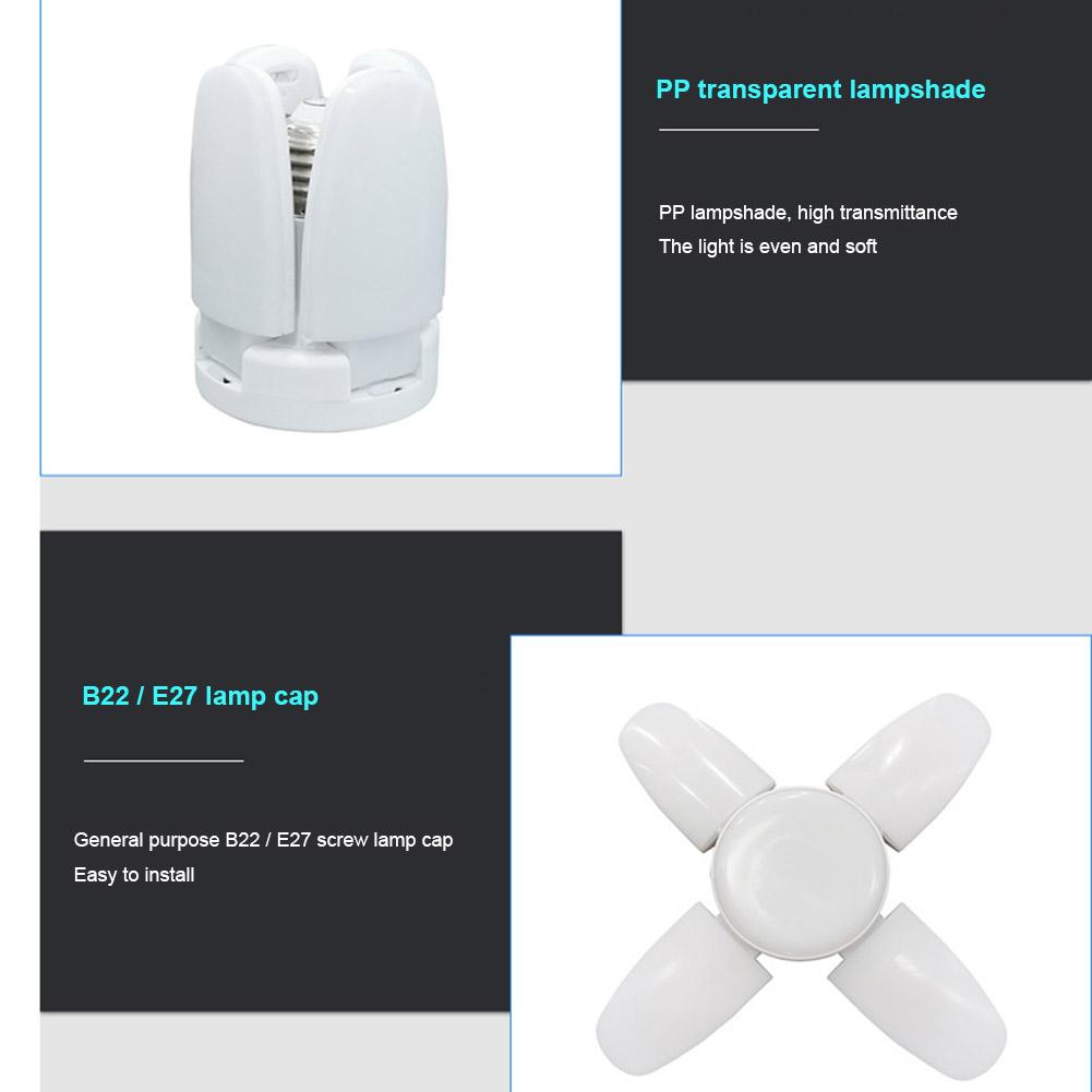 Đèn LED nhà để xe Có thể gập lại E27 Chiếu sáng trần biến dạng có thể điều chỉnh 6500K cho kho xưởng Chiếu sáng chuồng trại công nghiệp