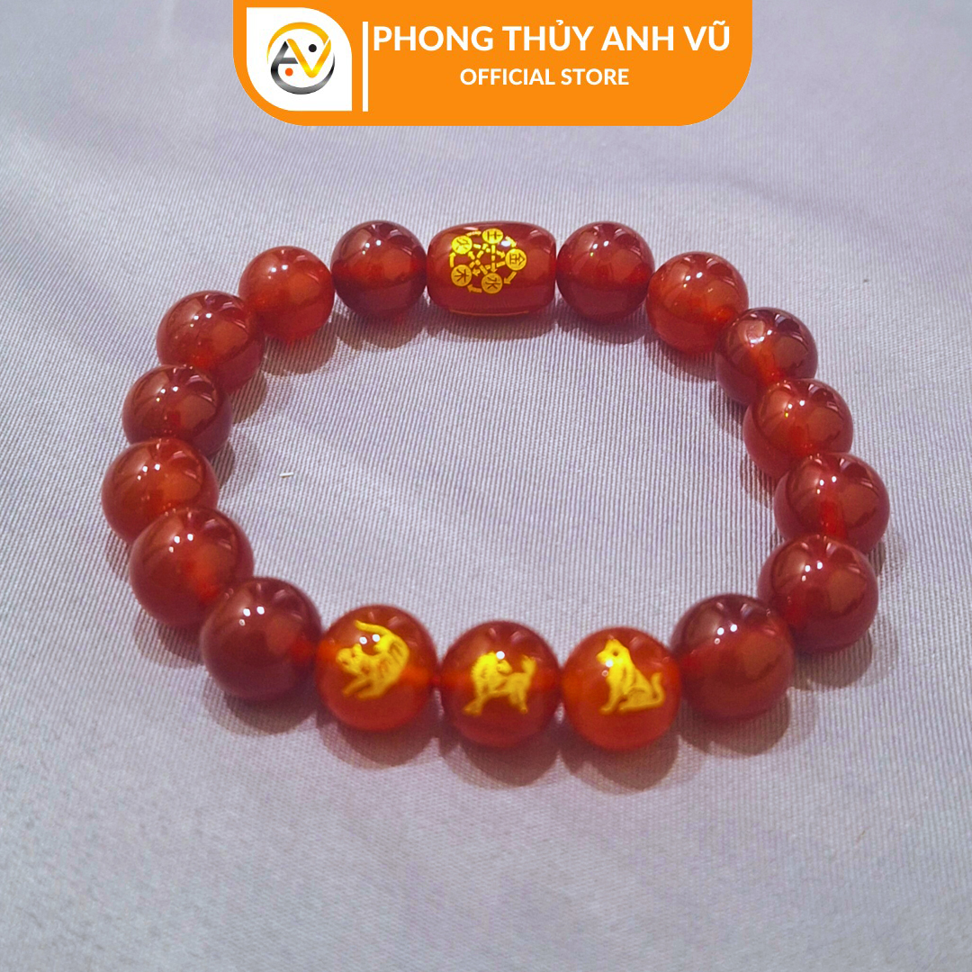 Vòng tay 12 con giáp tam hợp dần ngọ tuất - chất liệu mã não đỏ - size 8 10 12ly - Vòng Tam Hợp Anh Vũ
