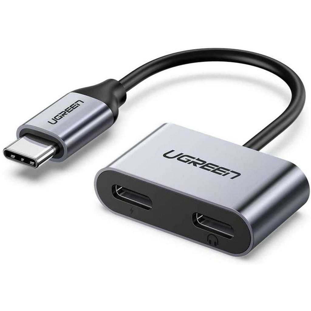 Bộ chuyển đổi giắc cắm tai nghe USB C sang 2 cổng USB C hãng UGREEN 60165 màu ghi xám - Hàng nhập khẩu chính hãng