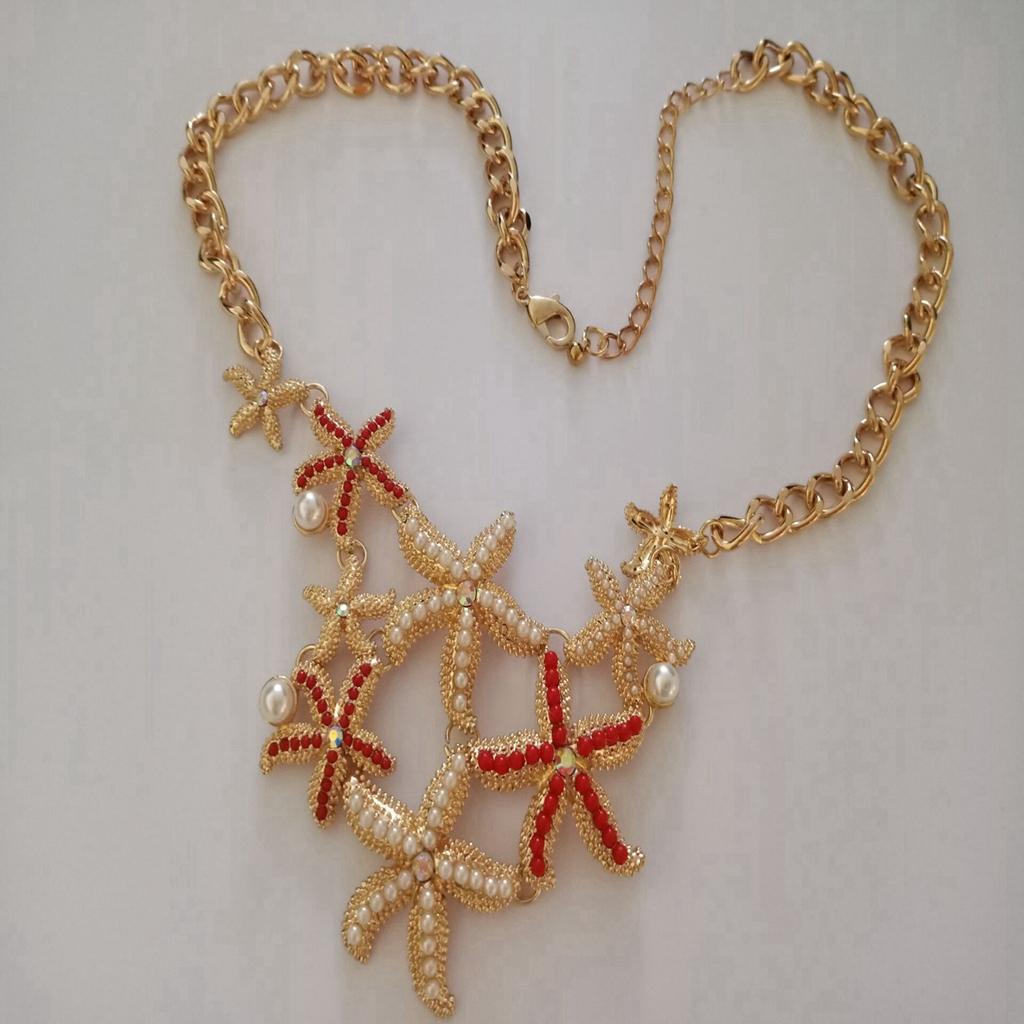 Ocean Style starfish Pendant Necklace Pearl Alloy Tassel Necklace