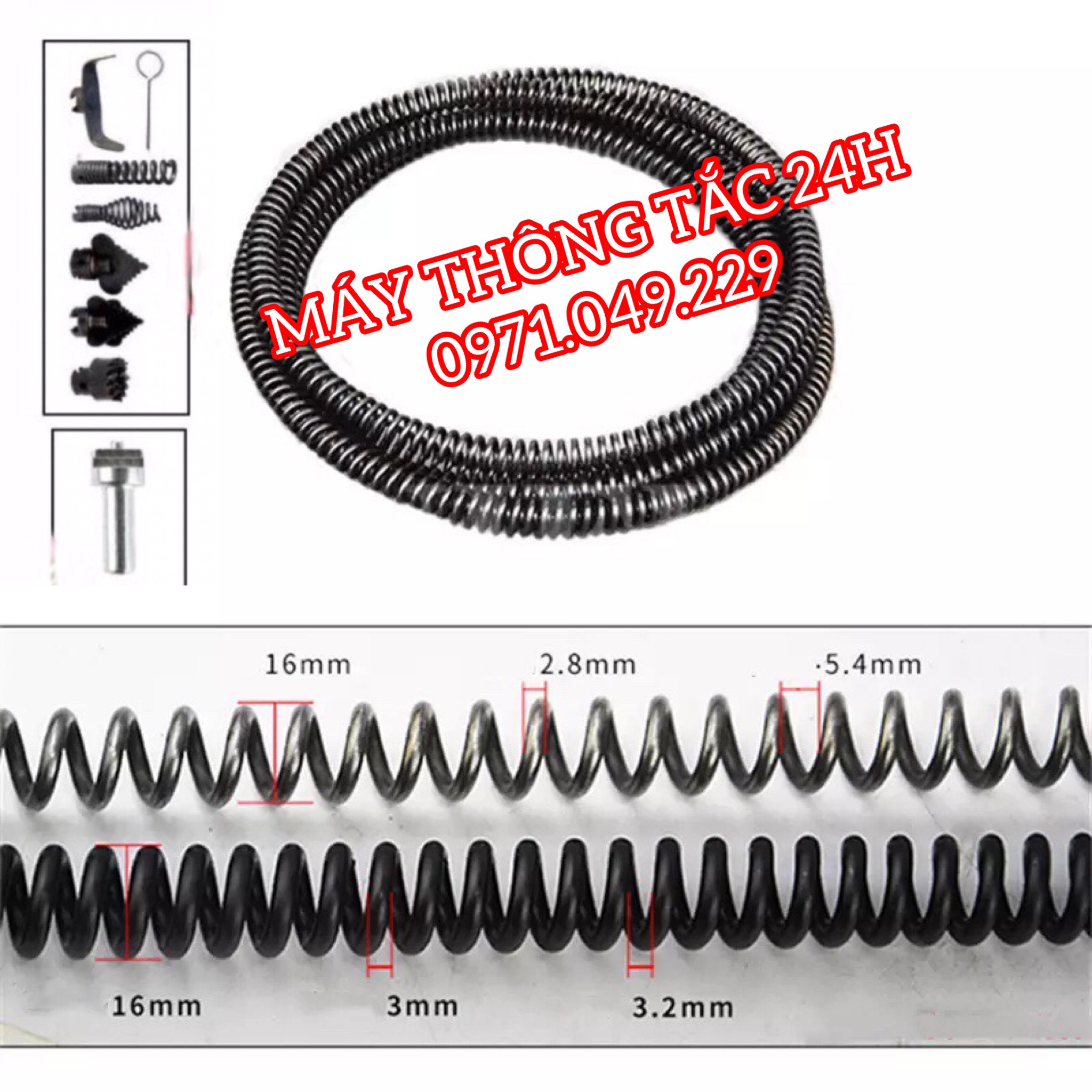 DÂY THÔNG TẮC CỐNG ,ĐƯỜNG ỐNG ĐƯỜNG KÍNH 16MM DÀI 7,6M LOẠI 1 DÀY DẶN DÙNG MÁY KHOAN