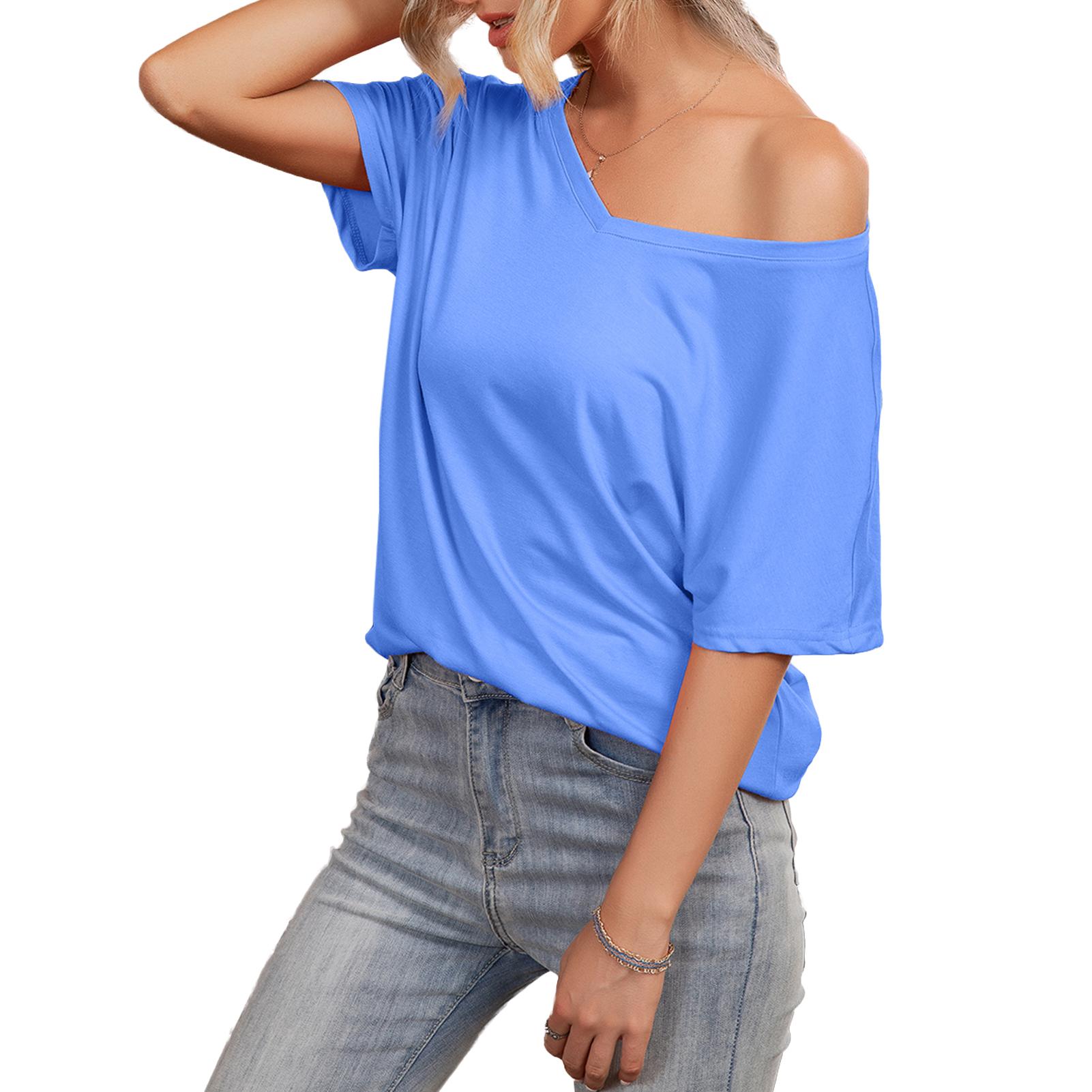 Women Loose T-shirt Short Sleeve V Neck Oversized Solid Casual Tees Plus Size