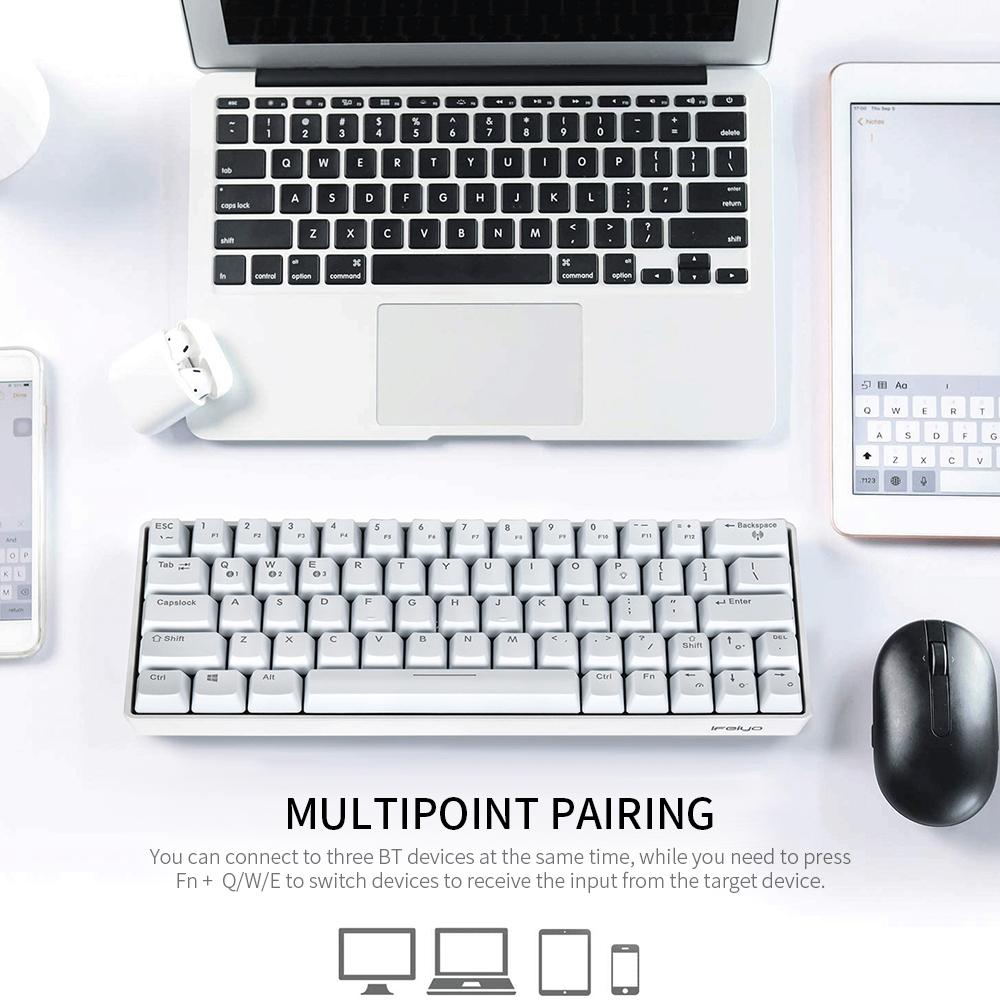 Bàn phím RGB N-key Rollover đa thiết bị cơ học nhỏ gọn với 64 phím BT & Chế độ có dây 18 Hiệu ứng, đèn nền