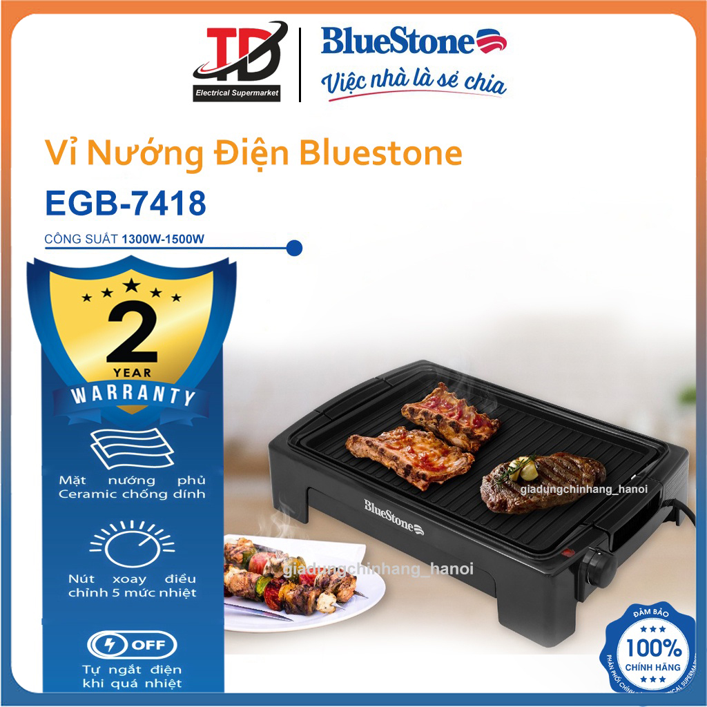 Bếp Nướng Điện Bluestone EGB-7418 Công Suất 1500 W, Phủ Ceramic Chống Dính, Hàng Chính Hãng