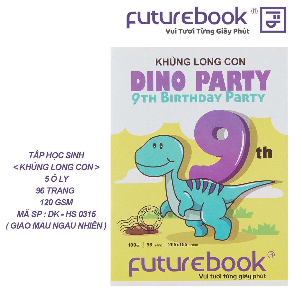 FUTUREBOOK–Tập Học Sinh Khủng Long 5 Ô Ly_96 Trang–Định Lượng 100Gsm. Mã Sản Phẩm DK-HS035 (Giao Ngẫu Nhiên)