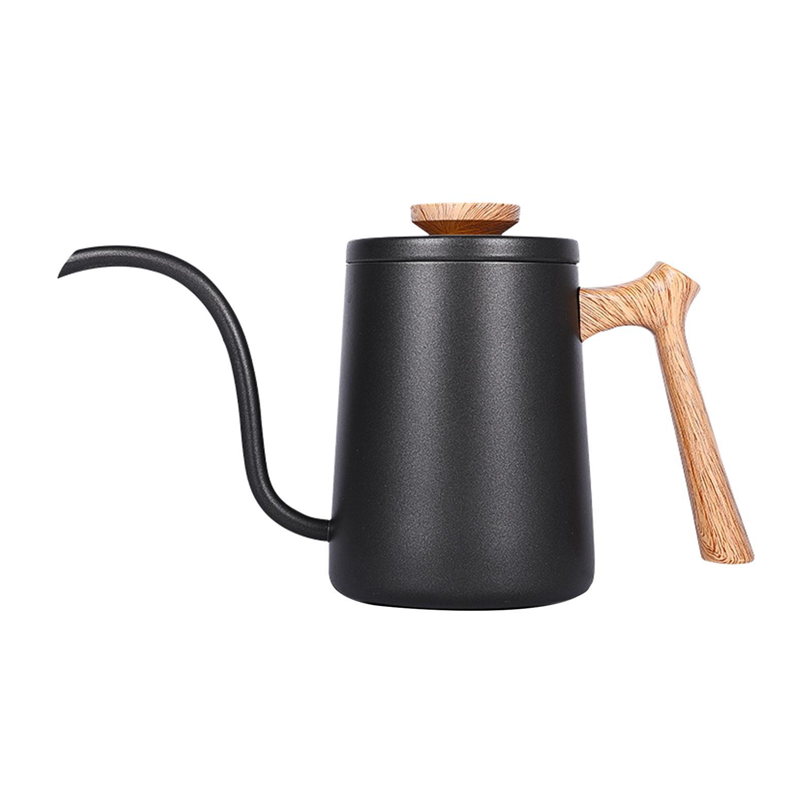 Drip Coffee Pot 600ml Kettle Wood Handle Narrow  for Coffee Maker Black