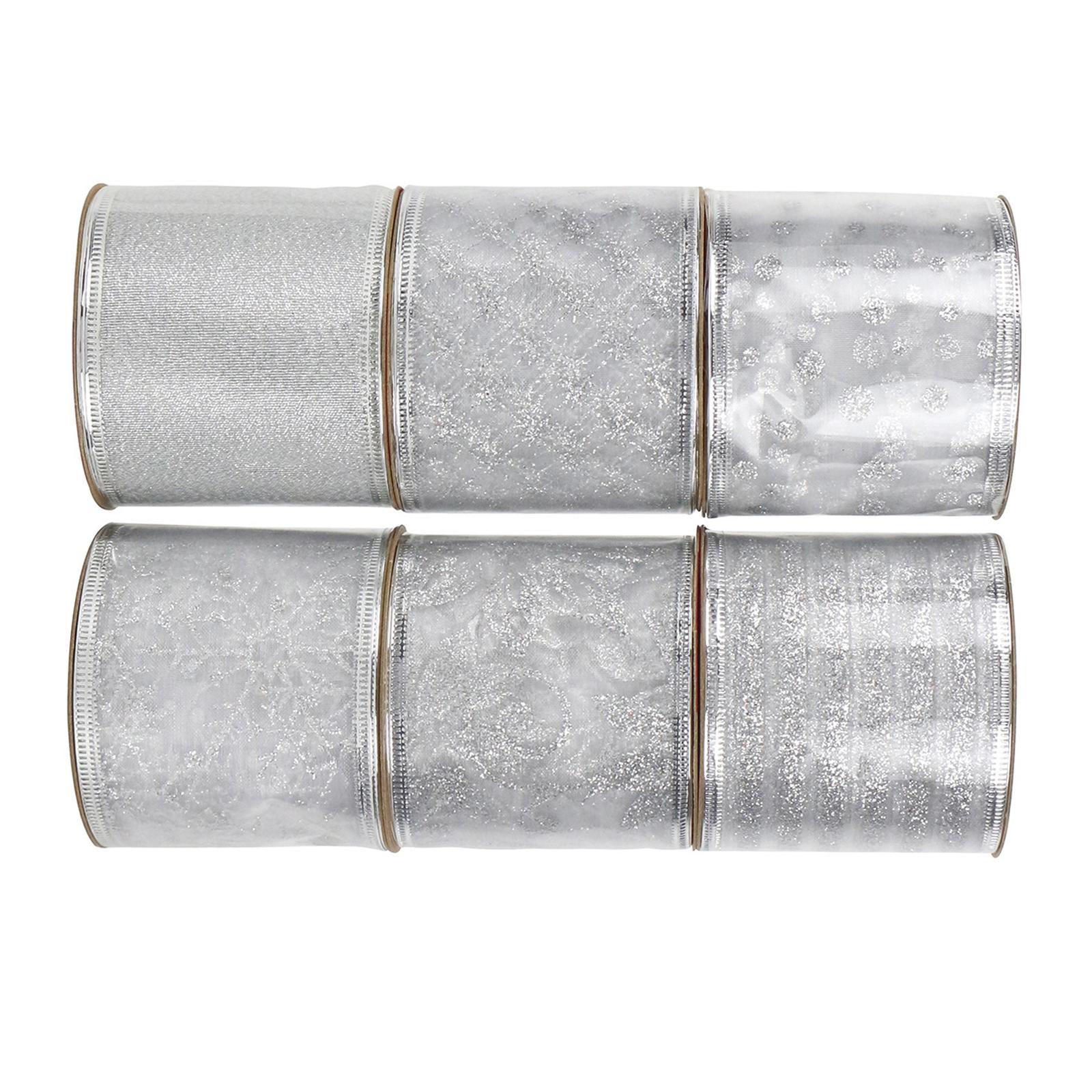 6Pcs Glitter Ribbons Wired Edge DIY Craft Gifts Wrapping Trim