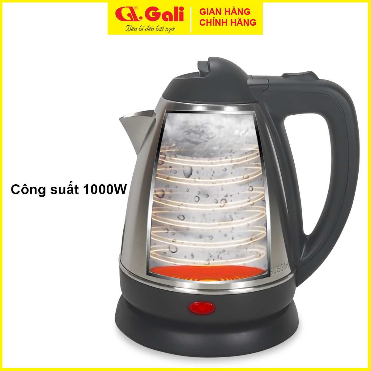 Ấm đun nước siêu tốc Gali dung tích lớn 5 lít, thân bình inox 304, đun sôi tự động ngắt điện, không phôi nhiễm, bảo hành 24 tháng Gali., hàng chính hãng 100%