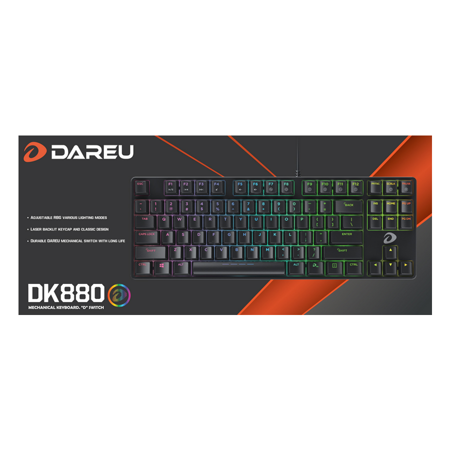 Bàn phím cơ DareU DK880 RGB &quot;D&quot; Switch - Hàng chính hãng