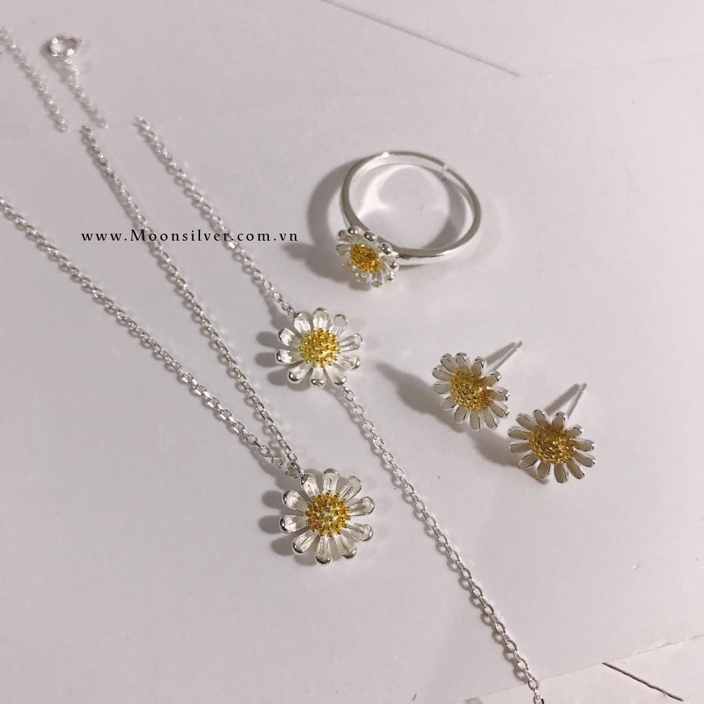 Dây chuyền bạc moonsilver, vòng cổ bạc nữ hình hoa cúc họa mi cánh đơn
