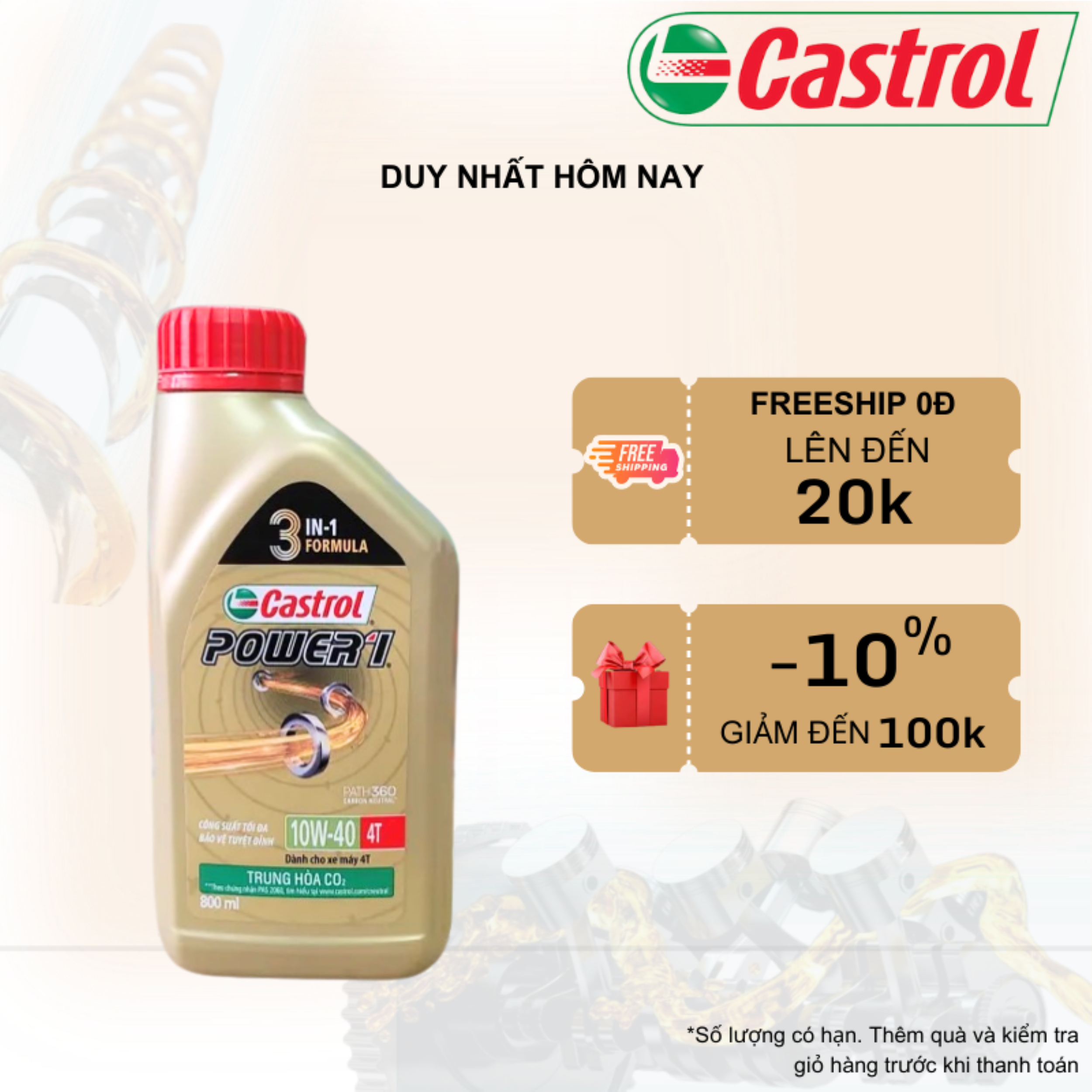 Nhớt xe máy, nhớt xe số CASTROL POWER1 10W40 800ml