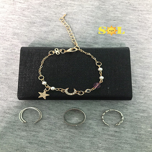 Vòng tay nữ mặt trăng, ngôi sao, biển cả sang trọng, quý phái, thời trang+ nhẫn hợp kim phong cách, trẻ trung, phong cách, cá tính