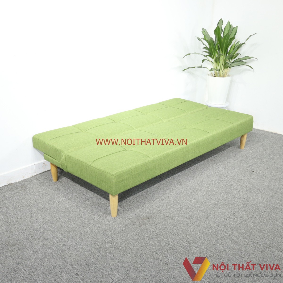 Ghế Sofa Xếp Thành Giường Ngủ Bọc Nỉ Màu Xanh Lá Hiện Đại Giá Rẻ