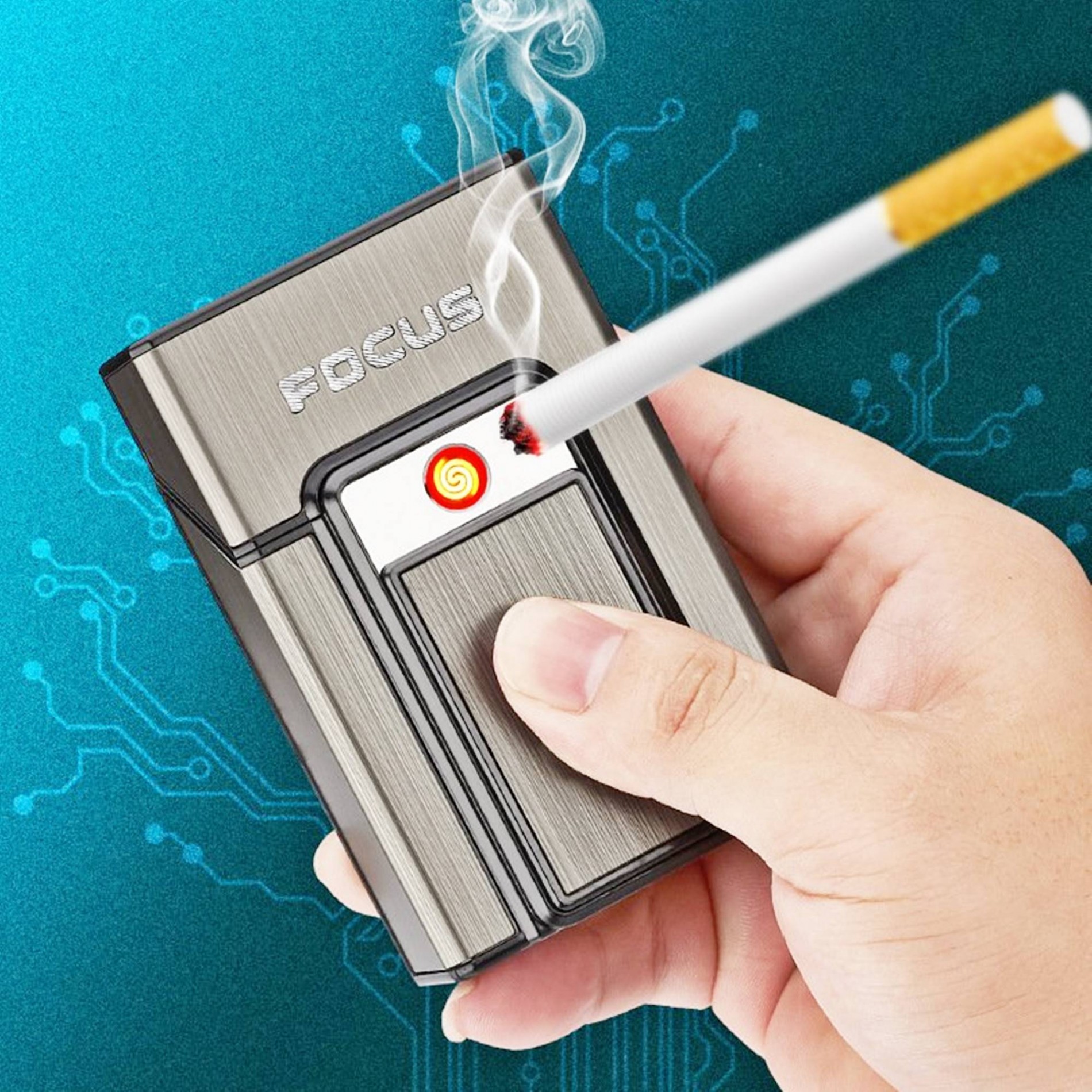 Hộp quẹt bật lửa điện - hộp thuốc focus 2in1 -
