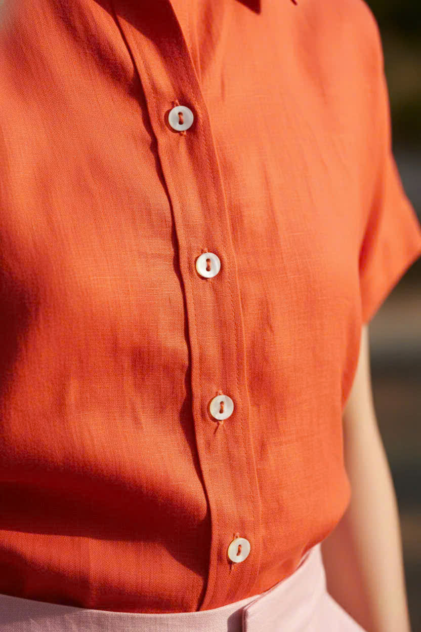 Áo Sơ Mi Linen Thổ, Áo Sơ Mi Linen Ngắn Tay thời trang thiết kế Hity Top204