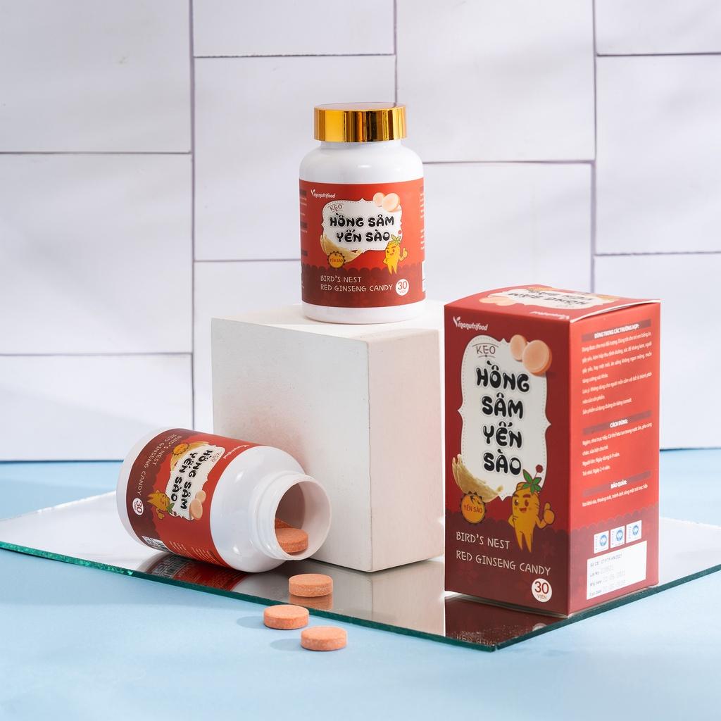 Kẹo Hồng Sâm Yến Sào Vinanutrifood, Được làm từ hồng sâm cao cấp, Lọ 30 viên