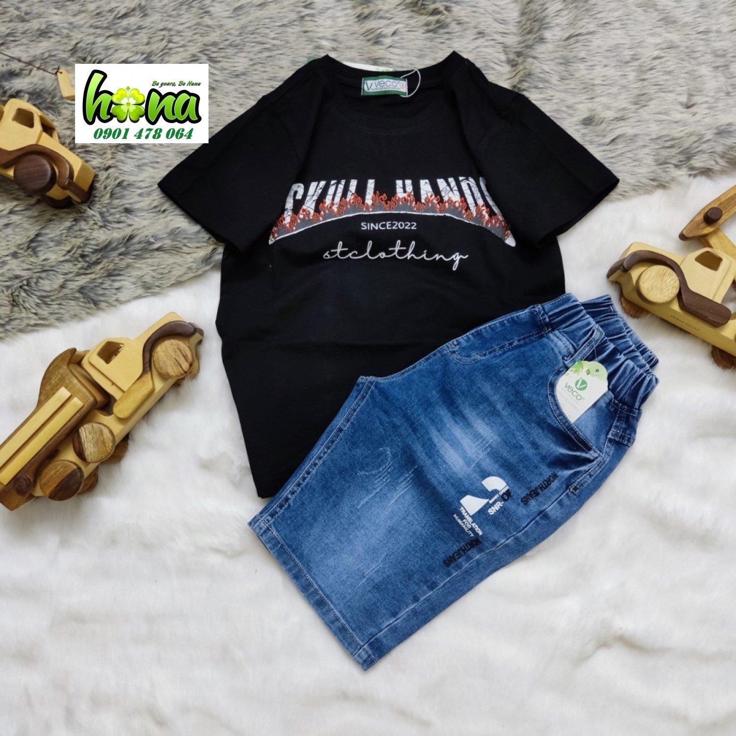 K0003419 Áo thun cotton 4 chiều quần jean lửng co giãn bé trai từ 26-48kg